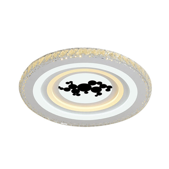 Modern Crystal Led Ceiling Light For Dining Rooms - Round Design Flush Mount White Finish