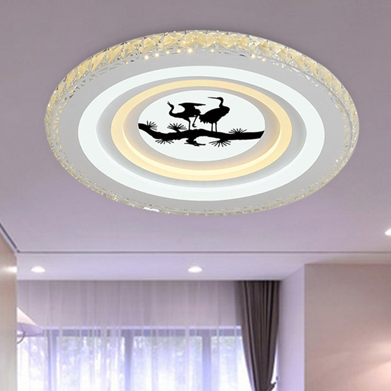 Modern Crystal Led Ceiling Light For Dining Rooms - Round Design Flush Mount White Finish