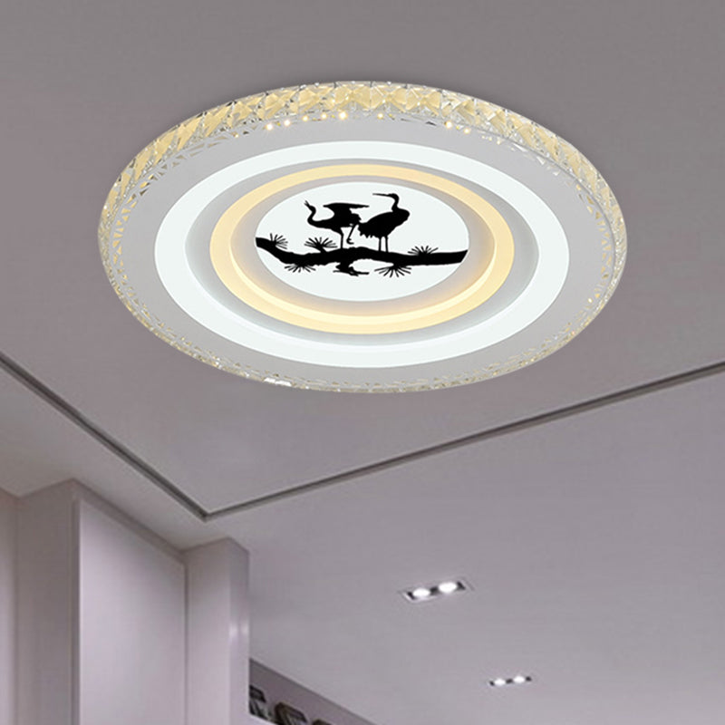 Modern Crystal Led Ceiling Light For Dining Rooms - Round Design Flush Mount White Finish