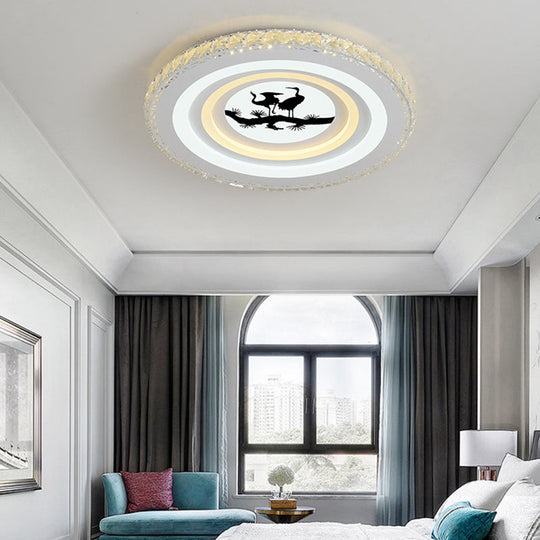 Modern Crystal Led Ceiling Light For Dining Rooms - Round Design Flush Mount White Finish