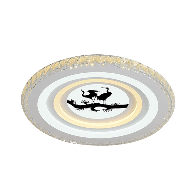 Modern Crystal Led Ceiling Light For Dining Rooms - Round Design Flush Mount White Finish