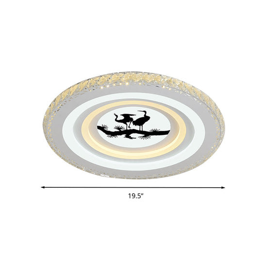 Modern Crystal Led Ceiling Light For Dining Rooms - Round Design Flush Mount White Finish