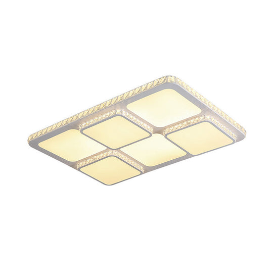 Contemporary Crystal Led Square Flush Mount Lamp Warm/White Light