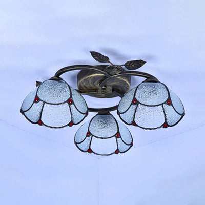 Tiffany Stained Glass Geometric Ceiling Light - Bronze Flushmount with 3 Lights