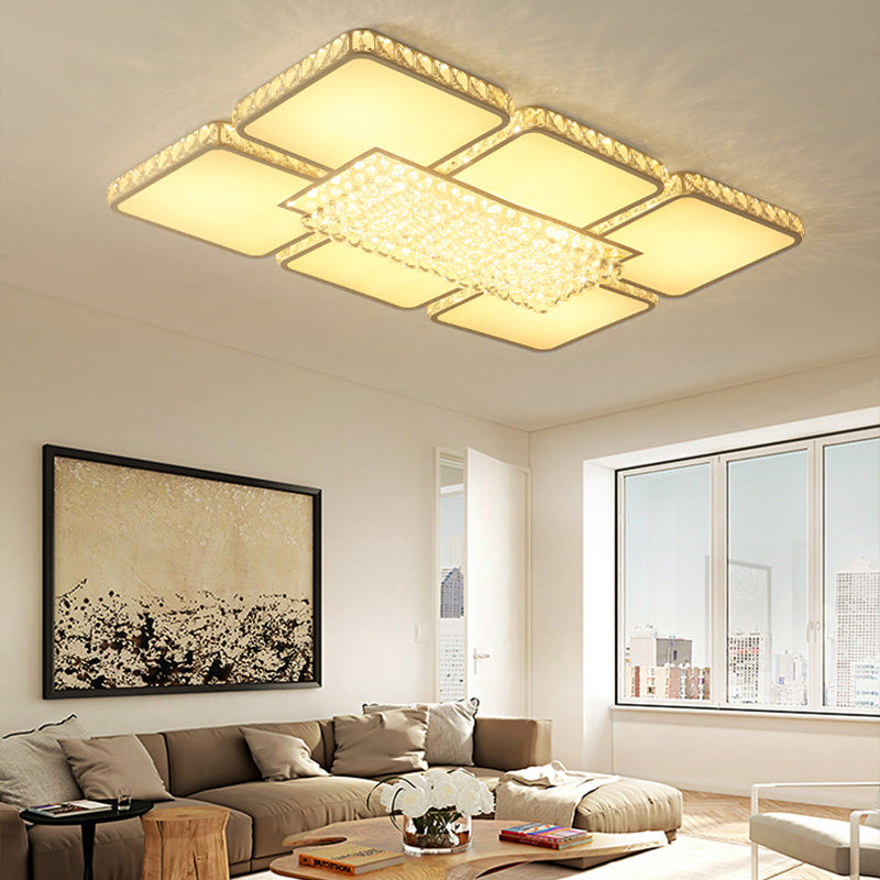 Contemporary Square Led Crystal Ceiling Light - White Or Warm Perfect For Living Rooms