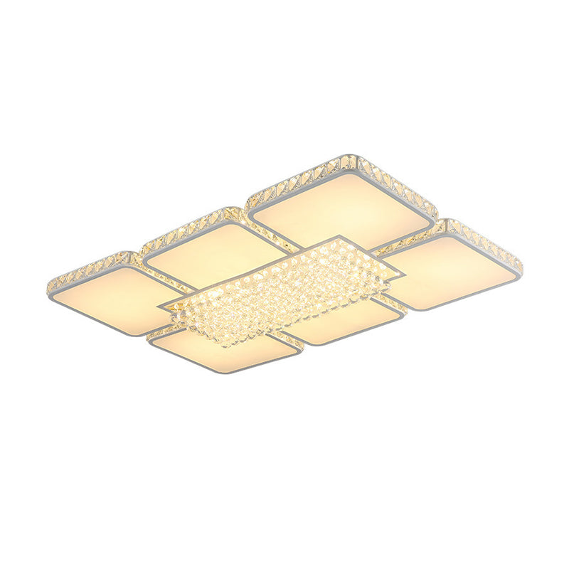 Contemporary Square Led Crystal Ceiling Light - White Or Warm Perfect For Living Rooms