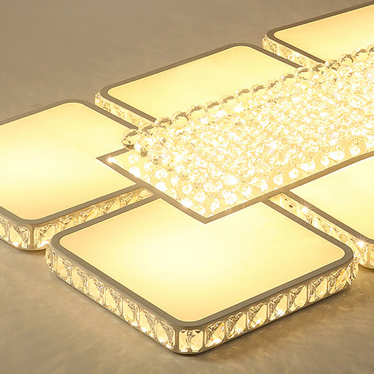 Contemporary Square Led Crystal Ceiling Light - White Or Warm Perfect For Living Rooms