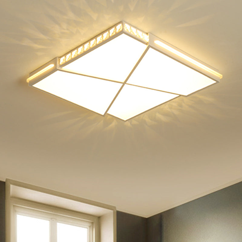 Plafonnier LED encastré en cristal K9 moderne avec variateur d'intensité à distance, lumière blanche - Disponible en rectangle/carré, 16,5"/20,5"/35,5" de large