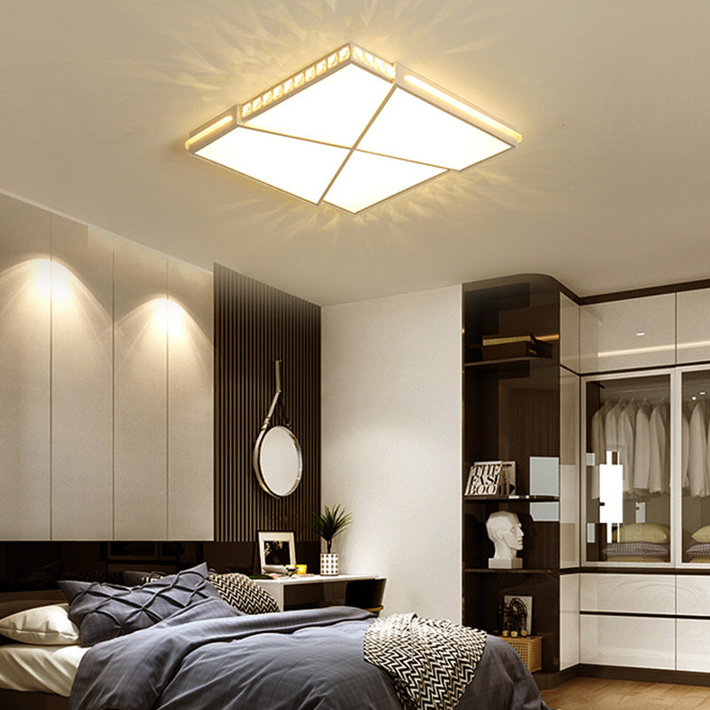 Modern K9 Crystal Led Flush Mount Ceiling Light With Remote Control Dimming White - Available In