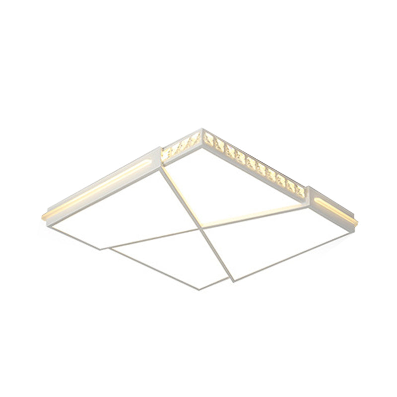 Plafonnier LED encastré en cristal K9 moderne avec variateur d'intensité à distance, lumière blanche - Disponible en rectangle/carré, 16,5"/20,5"/35,5" de large