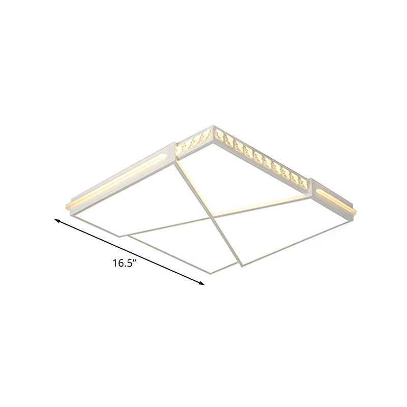 Plafonnier LED encastré en cristal K9 moderne avec variateur d'intensité à distance, lumière blanche - Disponible en rectangle/carré, 16,5"/20,5"/35,5" de large