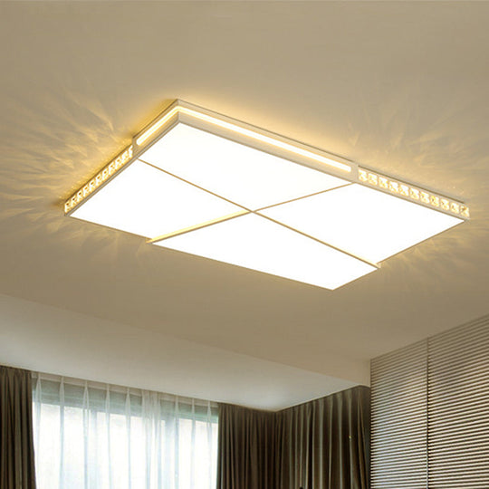 Plafonnier LED encastré en cristal K9 moderne avec variateur d'intensité à distance, lumière blanche - Disponible en rectangle/carré, 16,5"/20,5"/35,5" de large