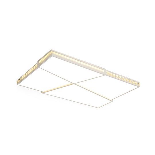 Plafonnier LED encastré en cristal K9 moderne avec variateur d'intensité à distance, lumière blanche - Disponible en rectangle/carré, 16,5"/20,5"/35,5" de large