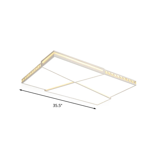 Plafonnier LED encastré en cristal K9 moderne avec variateur d'intensité à distance, lumière blanche - Disponible en rectangle/carré, 16,5"/20,5"/35,5" de large