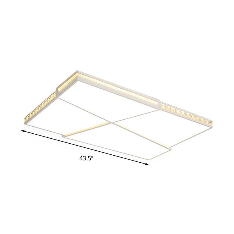 Plafonnier LED encastré en cristal K9 moderne avec variateur d'intensité à distance, lumière blanche - Disponible en rectangle/carré, 16,5"/20,5"/35,5" de large