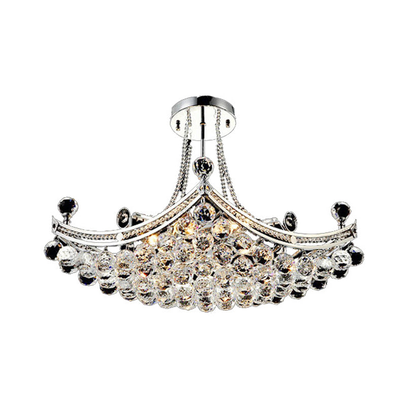 Modern Chrome Crystal Boat Shape Ceiling Fixture with 6 Lights - Semi Flush Mount