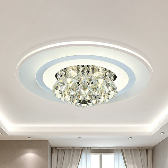 18"/23.5" LED Round Flush Light Fixture - Elegant White Crystal Flush Mount Lighting for Living Room in Warm/White Light