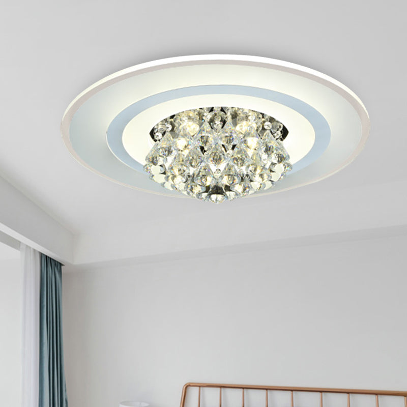 18"/23.5" LED Round Flush Light Fixture - Elegant White Crystal Flush Mount Lighting for Living Room in Warm/White Light