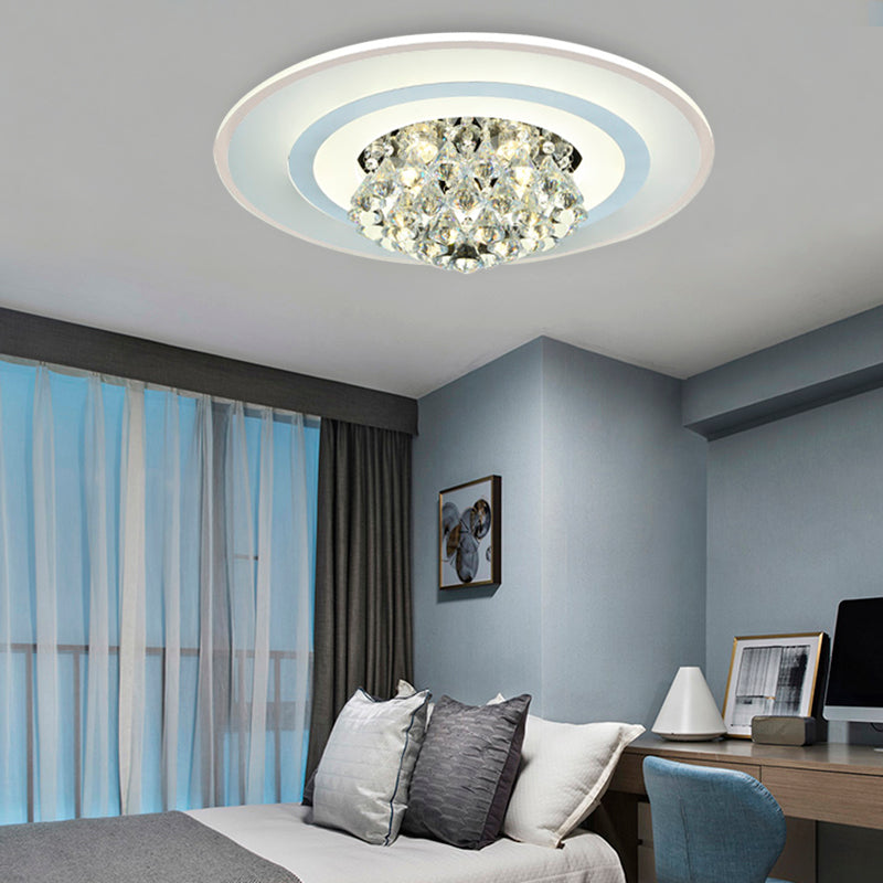 18"/23.5" LED Round Flush Light Fixture - Elegant White Crystal Flush Mount Lighting for Living Room in Warm/White Light