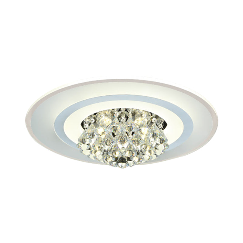 18"/23.5" LED Round Flush Light Fixture - Elegant White Crystal Flush Mount Lighting for Living Room in Warm/White Light