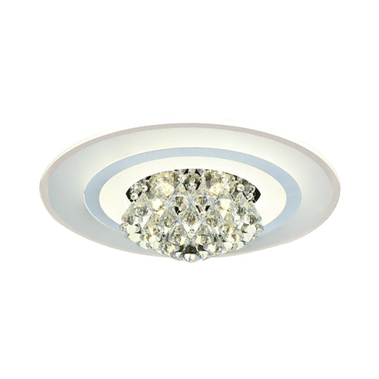 18"/23.5" LED Round Flush Light Fixture - Elegant White Crystal Flush Mount Lighting for Living Room in Warm/White Light