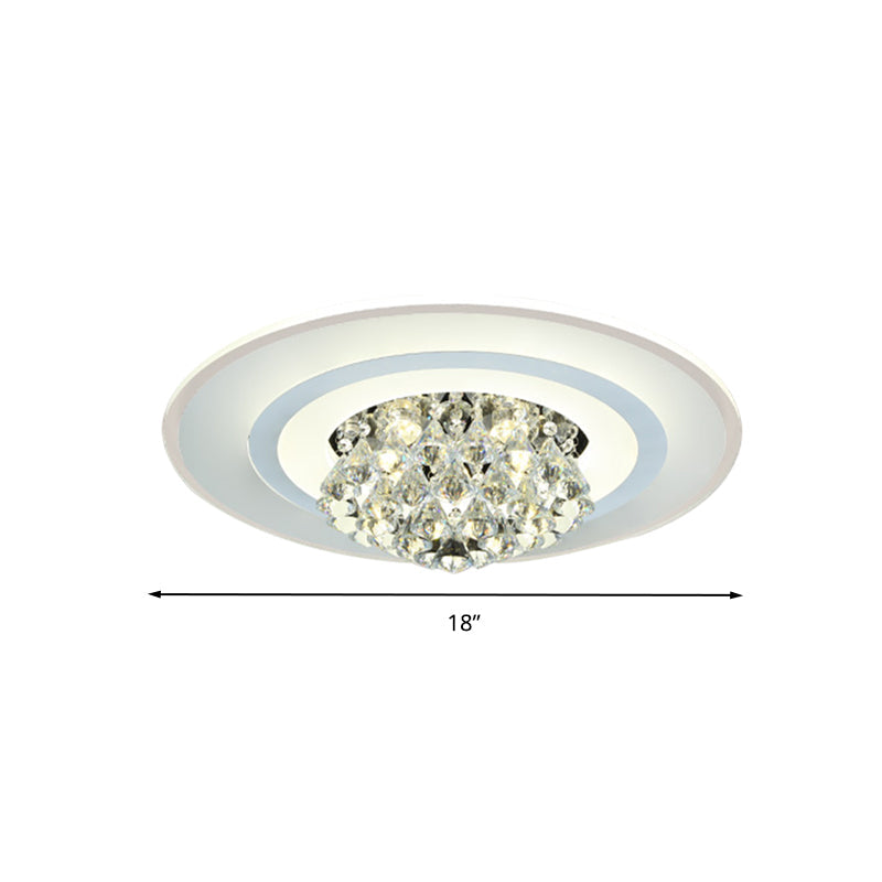 18"/23.5" LED Round Flush Light Fixture - Elegant White Crystal Flush Mount Lighting for Living Room in Warm/White Light