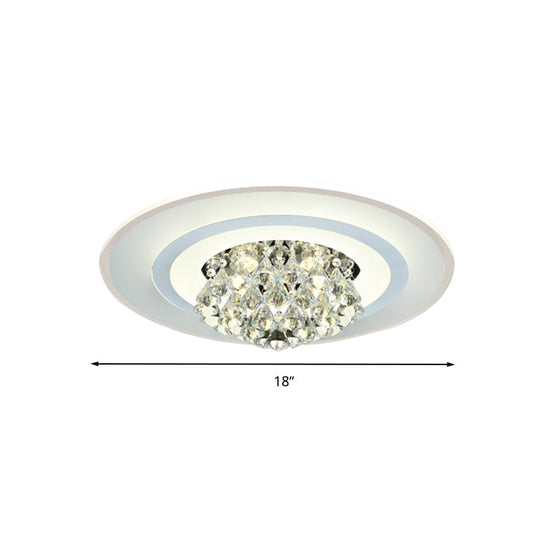 18/23.5 Led Round Flush Light Fixture - Elegant White Crystal Mount Lighting For Living Room In