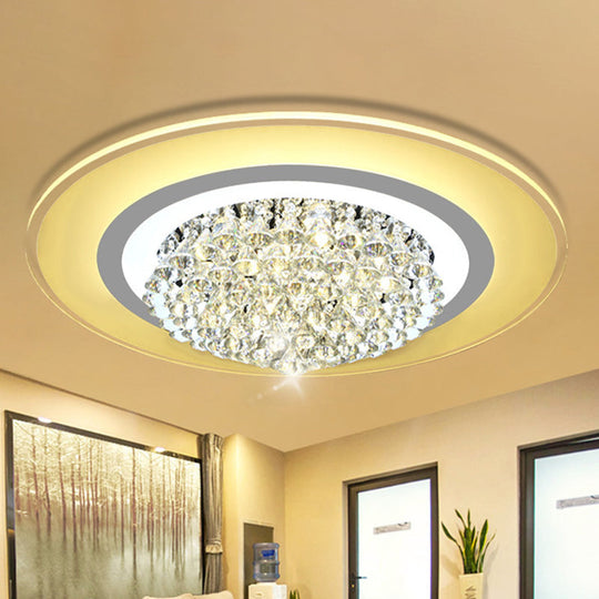 18"/23.5" LED Round Flush Light Fixture - Elegant White Crystal Flush Mount Lighting for Living Room in Warm/White Light