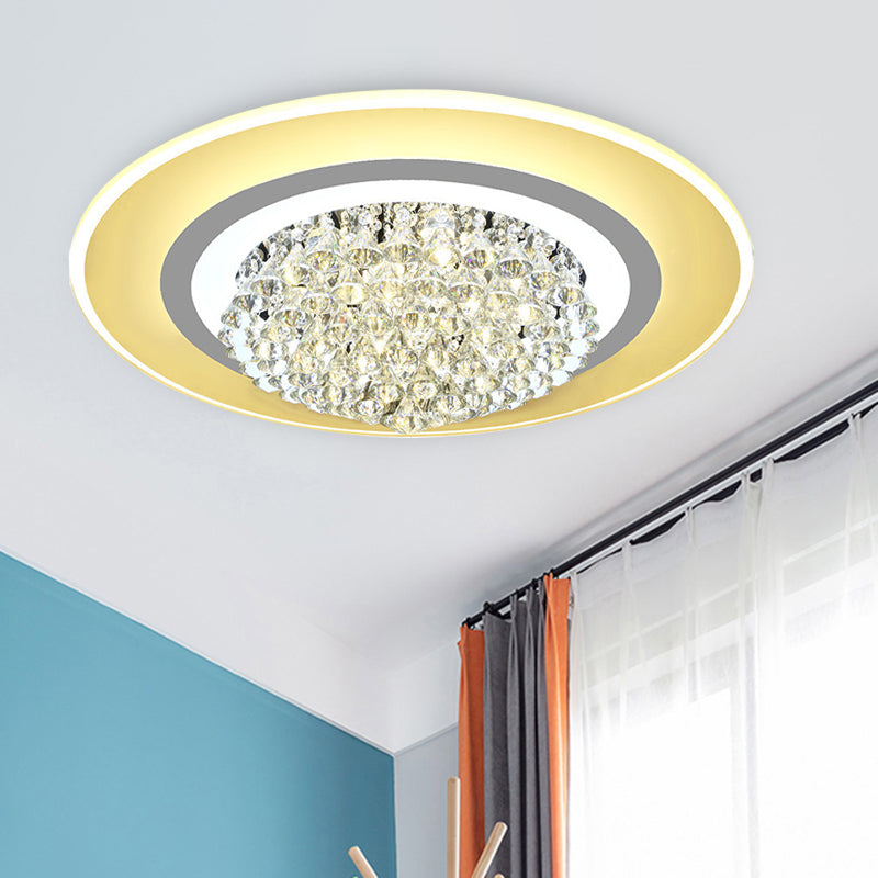 18"/23.5" LED Round Flush Light Fixture - Elegant White Crystal Flush Mount Lighting for Living Room in Warm/White Light