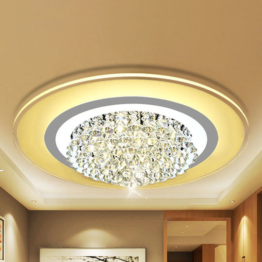 18"/23.5" LED Round Flush Light Fixture - Elegant White Crystal Flush Mount Lighting for Living Room in Warm/White Light