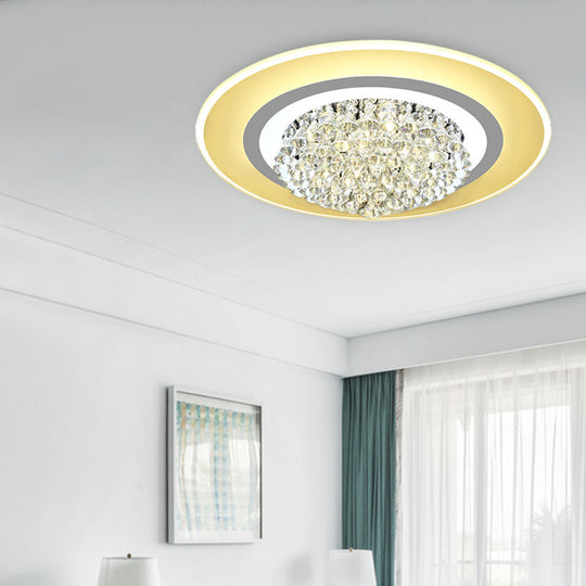 18"/23.5" LED Round Flush Light Fixture - Elegant White Crystal Flush Mount Lighting for Living Room in Warm/White Light