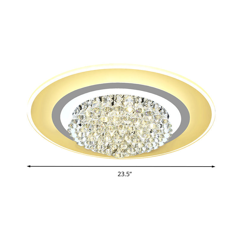 18"/23.5" LED Round Flush Light Fixture - Elegant White Crystal Flush Mount Lighting for Living Room in Warm/White Light