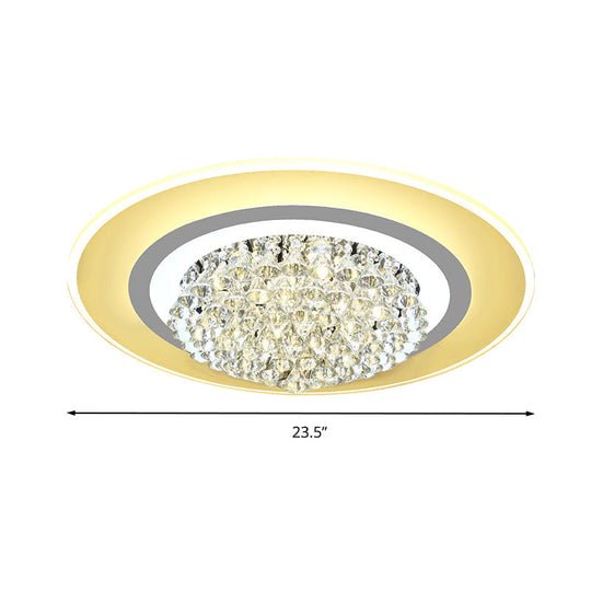 18"/23.5" LED Round Flush Light Fixture - Elegant White Crystal Flush Mount Lighting for Living Room in Warm/White Light