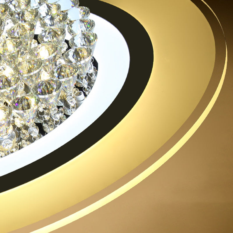 18/23.5 Led Round Flush Light Fixture - Elegant White Crystal Mount Lighting For Living Room In