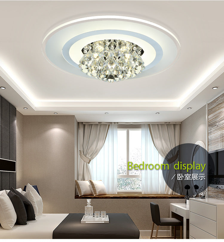 18"/23.5" LED Round Flush Light Fixture - Elegant White Crystal Flush Mount Lighting for Living Room in Warm/White Light