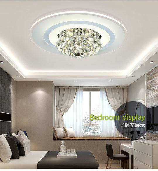 18/23.5 Led Round Flush Light Fixture - Elegant White Crystal Mount Lighting For Living Room In