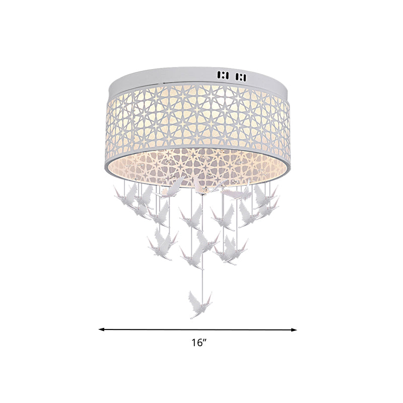 White Angel/Crystal Bead Flush Mount LED Bedroom Light - Simple Metal Design, Multiple Sizes Available