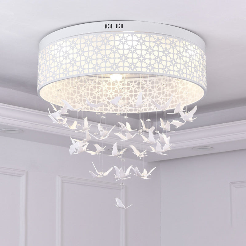 White Angel/Crystal Bead Flush Mount Led Bedroom Light - Simple Metal Design Multiple Sizes