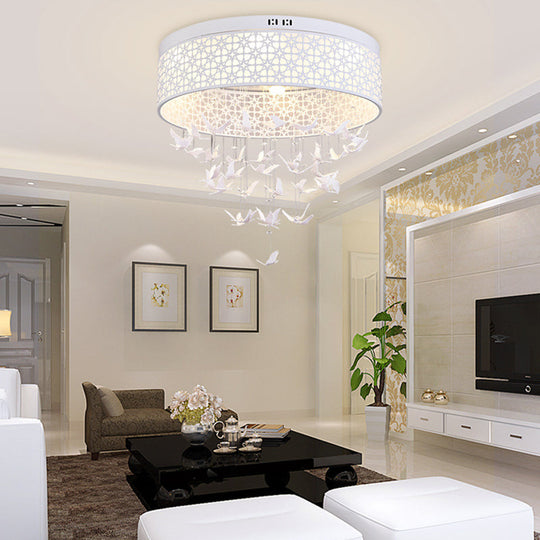 White Angel/Crystal Bead Flush Mount LED Bedroom Light - Simple Metal Design, Multiple Sizes Available