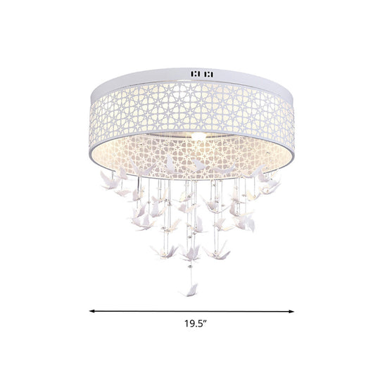 White Angel/Crystal Bead Flush Mount LED Bedroom Light - Simple Metal Design, Multiple Sizes Available