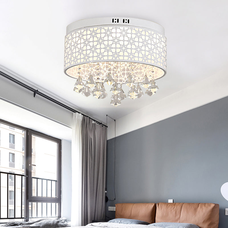 White Angel/Crystal Bead Flush Mount LED Bedroom Light - Simple Metal Design, Multiple Sizes Available