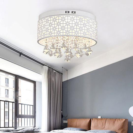 White Angel/Crystal Bead Flush Mount LED Bedroom Light - Simple Metal Design, Multiple Sizes Available