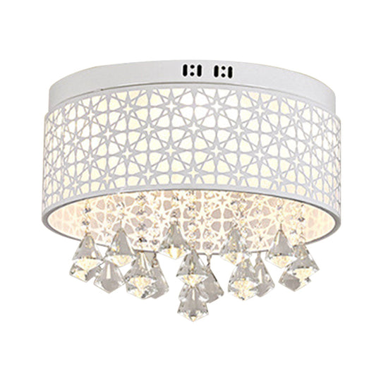 White Angel/Crystal Bead Flush Mount LED Bedroom Light - Simple Metal Design, Multiple Sizes Available