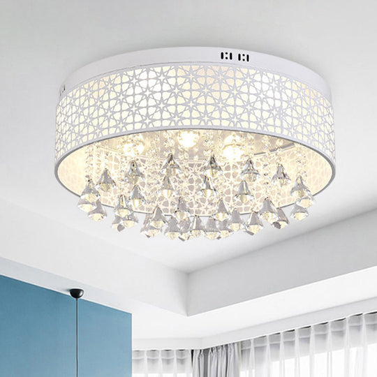 White Angel/Crystal Bead Flush Mount LED Bedroom Light - Simple Metal Design, Multiple Sizes Available