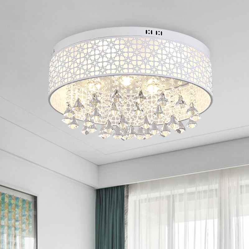 White Angel/Crystal Bead Flush Mount LED Bedroom Light - Simple Metal Design, Multiple Sizes Available