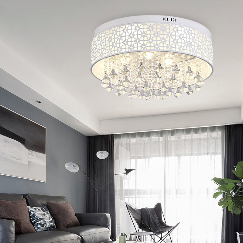 White Angel/Crystal Bead Flush Mount LED Bedroom Light - Simple Metal Design, Multiple Sizes Available