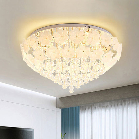 Amelia's Glowing Elegance: Petal Flush Mount Light with Modern Crystal Flai