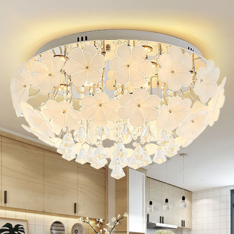 Modern Crystal Led White Flush Light - Petal Living Room Mount Lamp (16/19.5/23.5 Sizes)