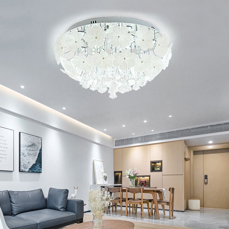 Amelia's Glowing Elegance: Petal Flush Mount Light with Modern Crystal Flai