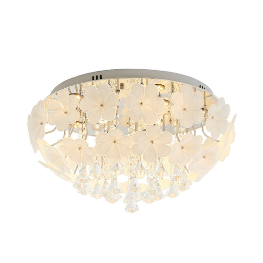 Modern Crystal Led White Flush Light - Petal Living Room Mount Lamp (16/19.5/23.5 Sizes)